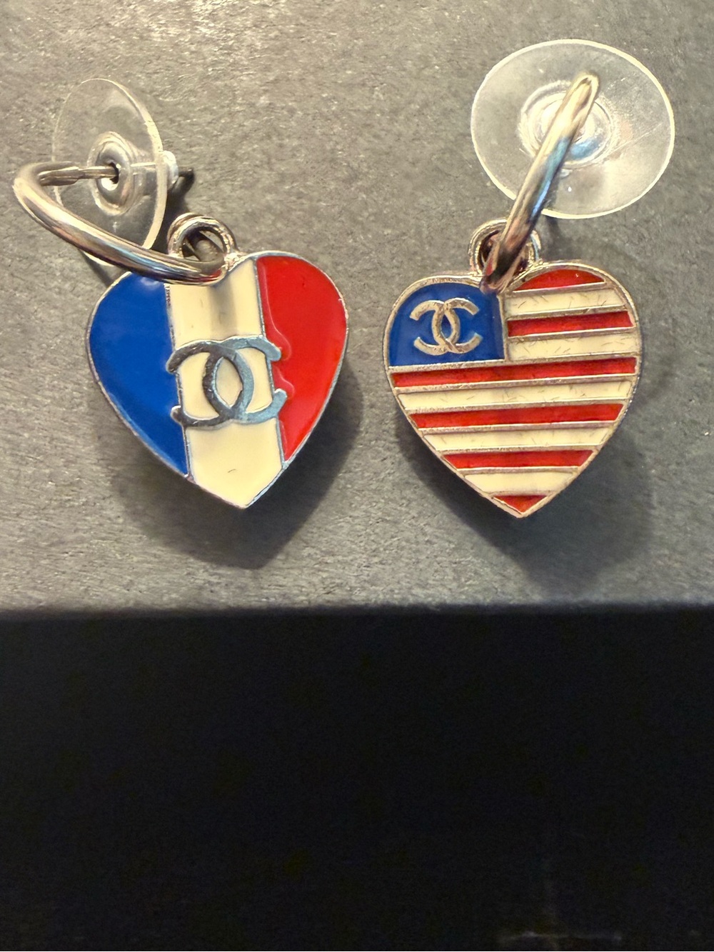Authentic Double Sided CHANEL Cocomark Heart Bunting Hoop Earrings 0.5*0.5 inch